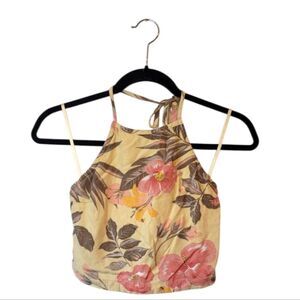 Hollister Women's Yellow Floral Cropped Halter Top Size S